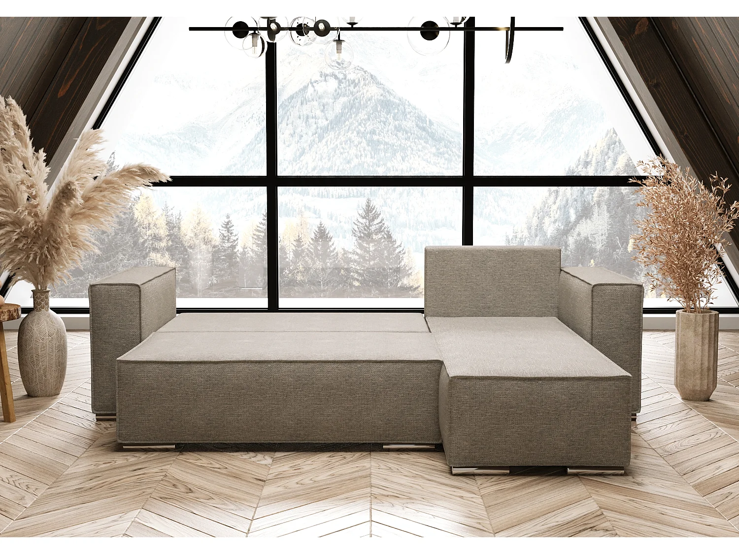 AX LIVING Beige Ecksofa mit Schlaffunktion Vinoria, L-Form, 255 cm R