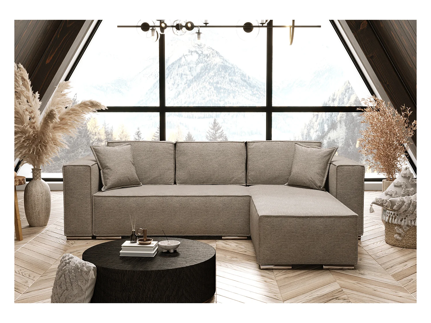 AX LIVING Canapé d'angle convertible beige, Vinoria, en L, 255 cm D