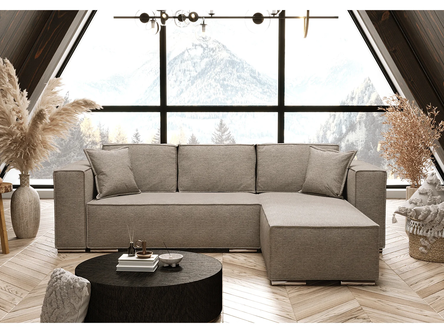 AX LIVING Beige Ecksofa mit Schlaffunktion Vinoria, L-Form, 255 cm R