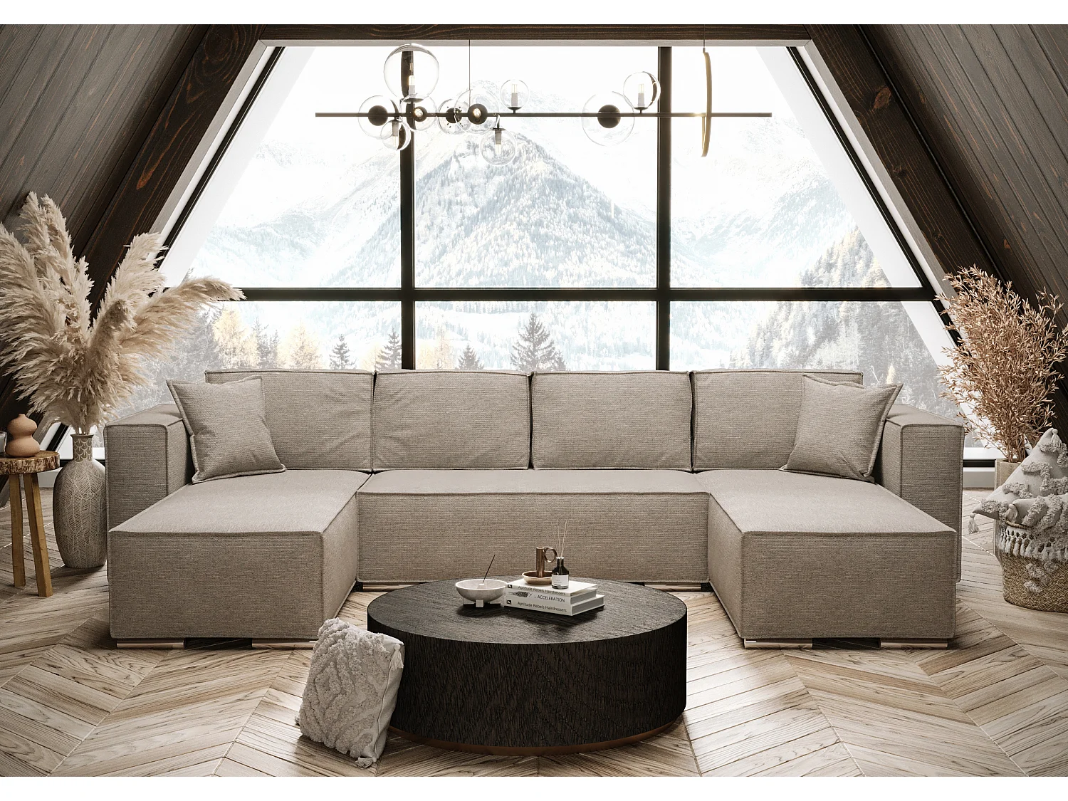 AX LIVING U-Form Ecksofa mit Schlaffunktion Beige Vinoria 327cm modern