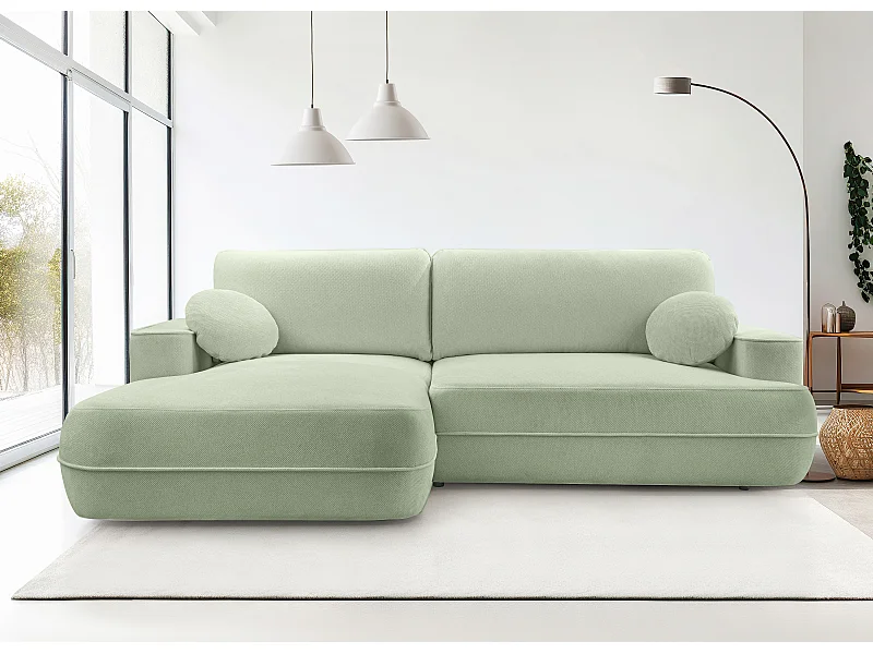 AX LIVING Canapé d’angle avec fonction lit Peoni 267 cm vert sauge G