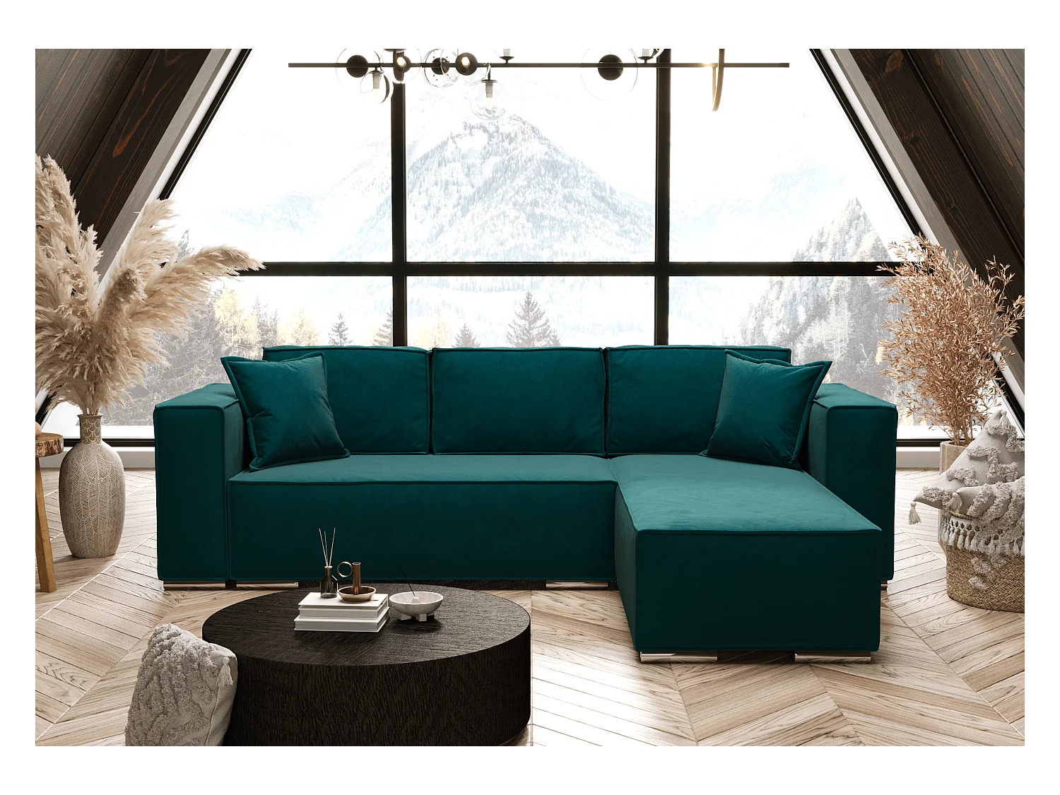 AX LIVING Canapé d'angle convertible turquoise Vinoria, en L 255 cm D