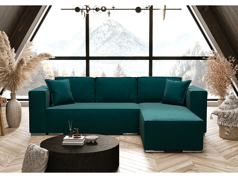 AX LIVING Canapé d'angle convertible turquoise Vinoria, en L 255 cm D