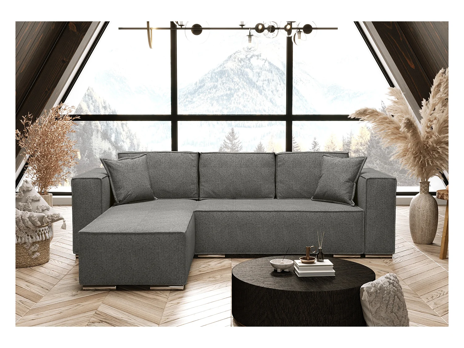 AX LIVING Canapé d'angle convertible  gris, Vinoria, en L, 255 cm G