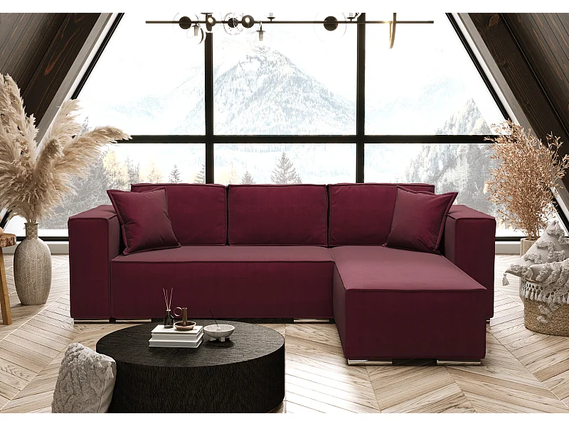 AX LIVING Ecksofa mit Schlaffunktion L-Form Vinoria 255 cm Bordeaux R