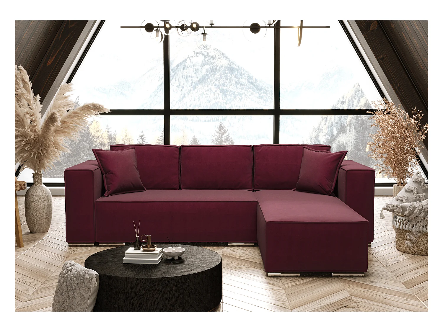 AX LIVING Canapé d'angle convertible bordeaux, Vinoria, en L 255 cm D
