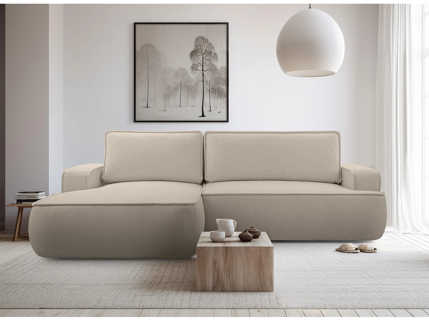 AX LIVING Canapé en L avec fonction lit Ablia 267 cm beige G