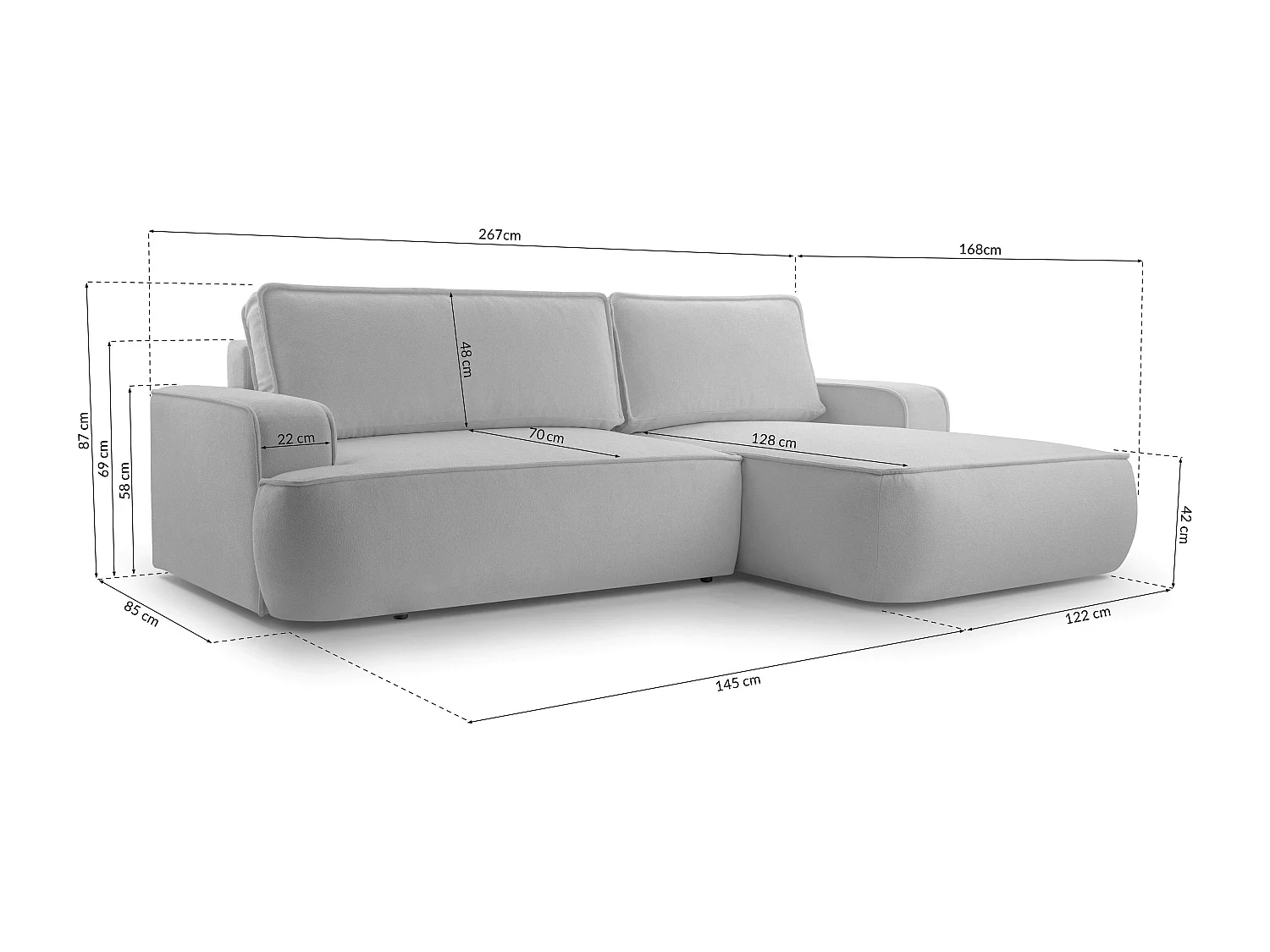 AX LIVING Canapé en L avec fonction lit Ablia 267 cm beige G