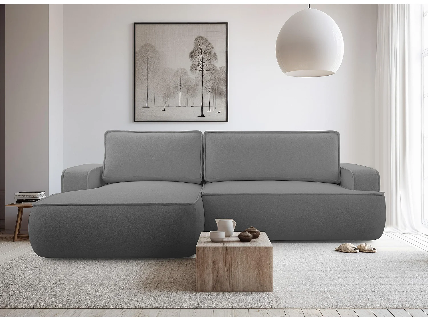 AX LIVING Canapé en L avec fonction lit Ablia 267 cm gris foncé G