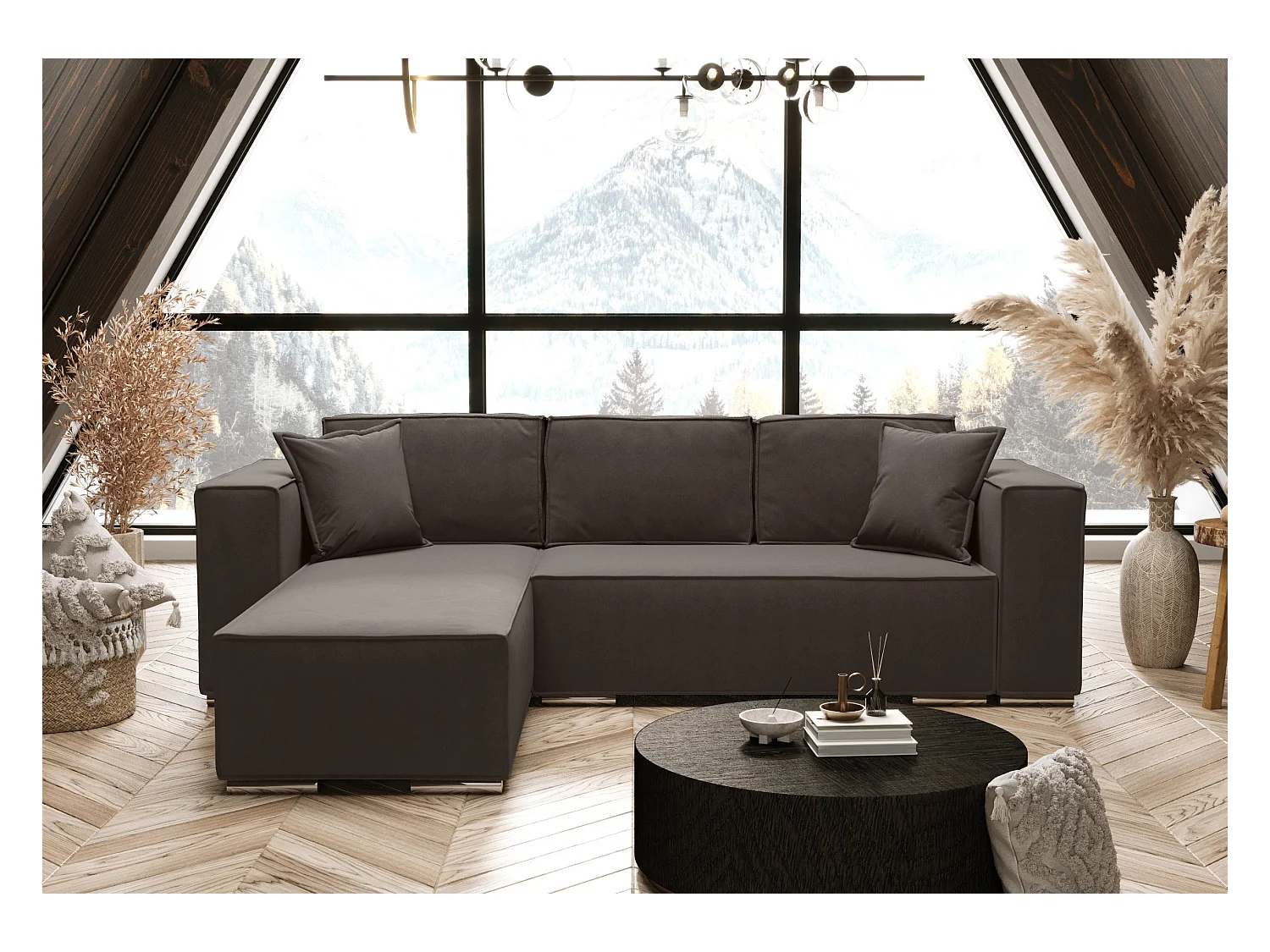 AX LIVING Canapé d'angle convertible marron, Vinoria, en L, 255 cm G