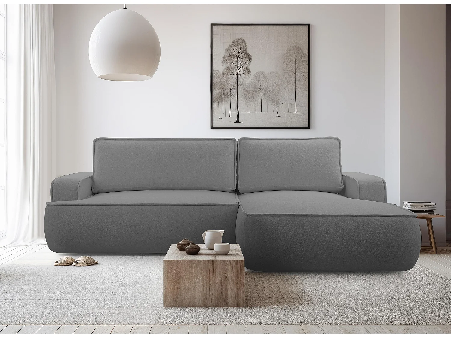 AX LIVING Canapé en L avec fonction lit Ablia 267 cm gris foncé D