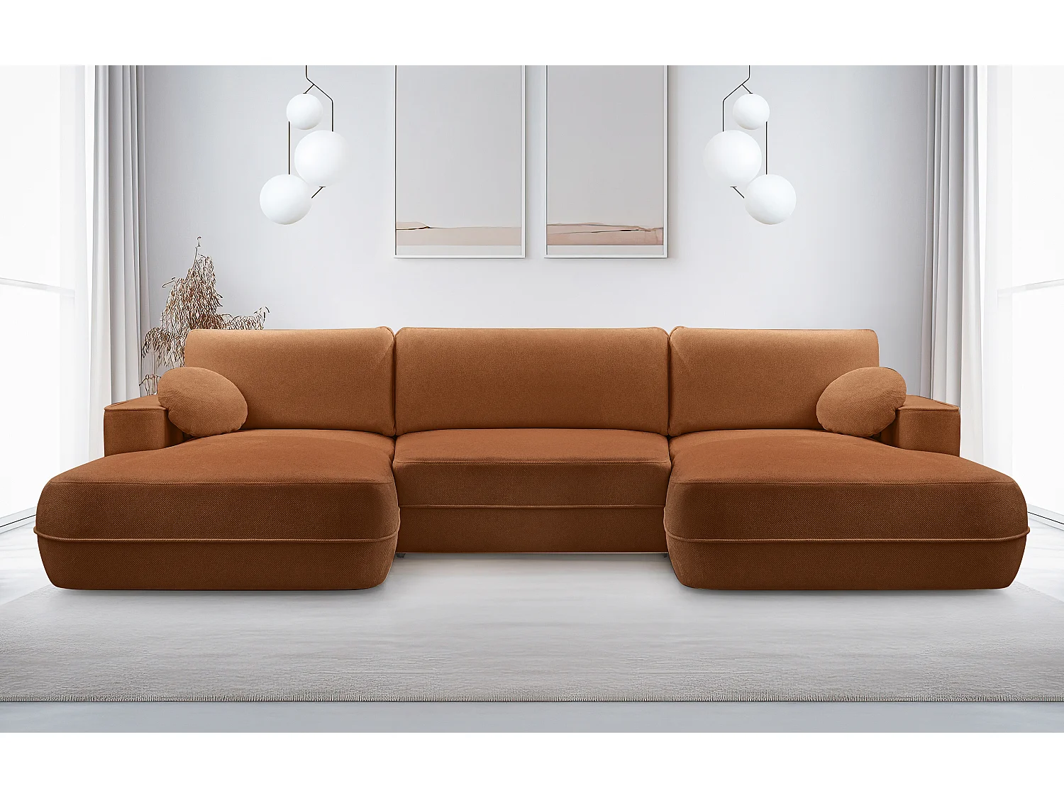 AX LIVING Canapé en U avec fonction lit Peoni 364 cm cuivre élégant