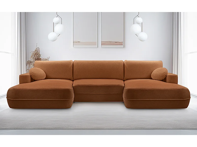 AX LIVING Canapé en U avec fonction lit Peoni 364 cm cuivre élégant