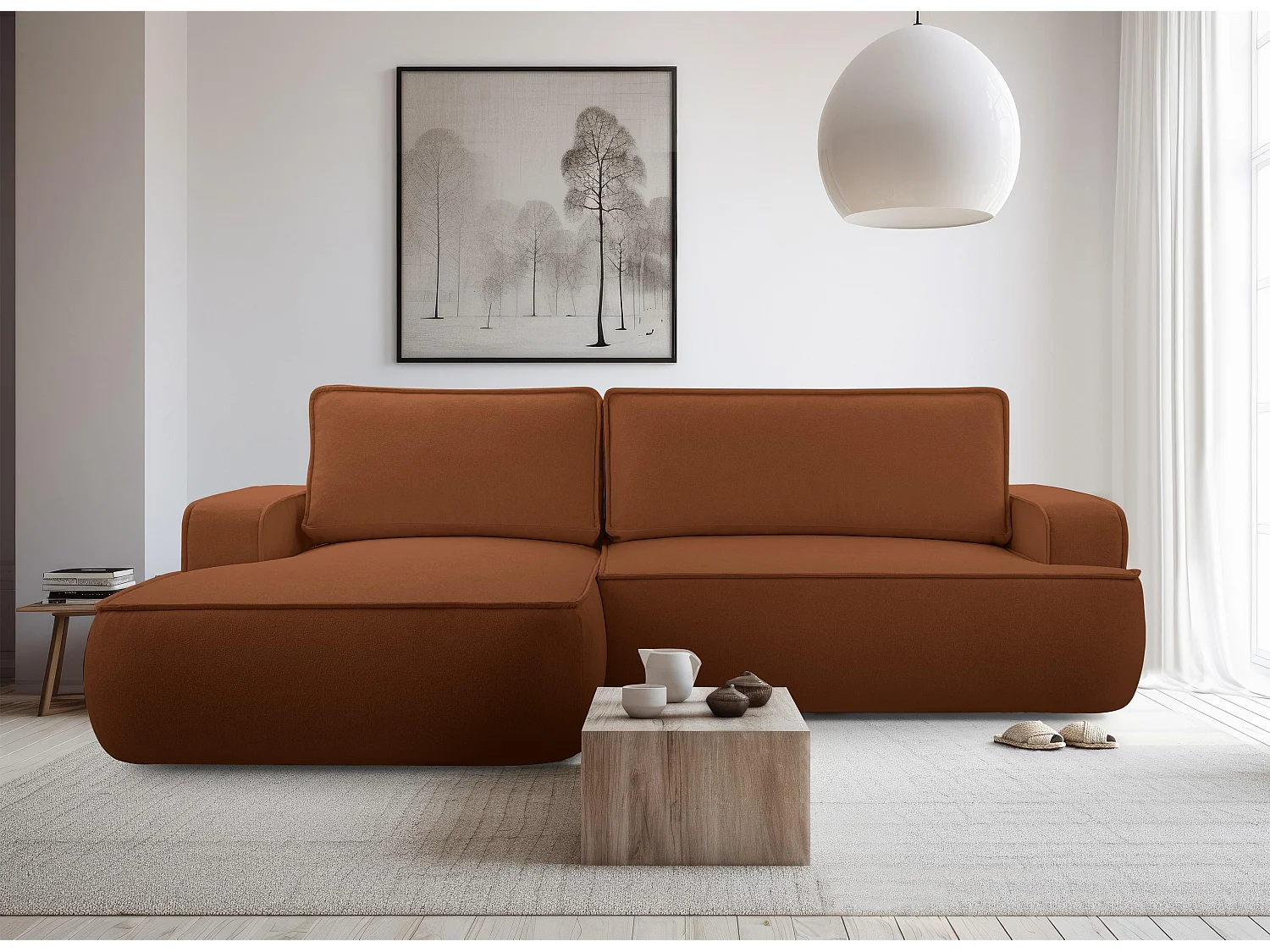 AX LIVING Canapé en L avec fonction lit Ablia 267 cm rouge brique G