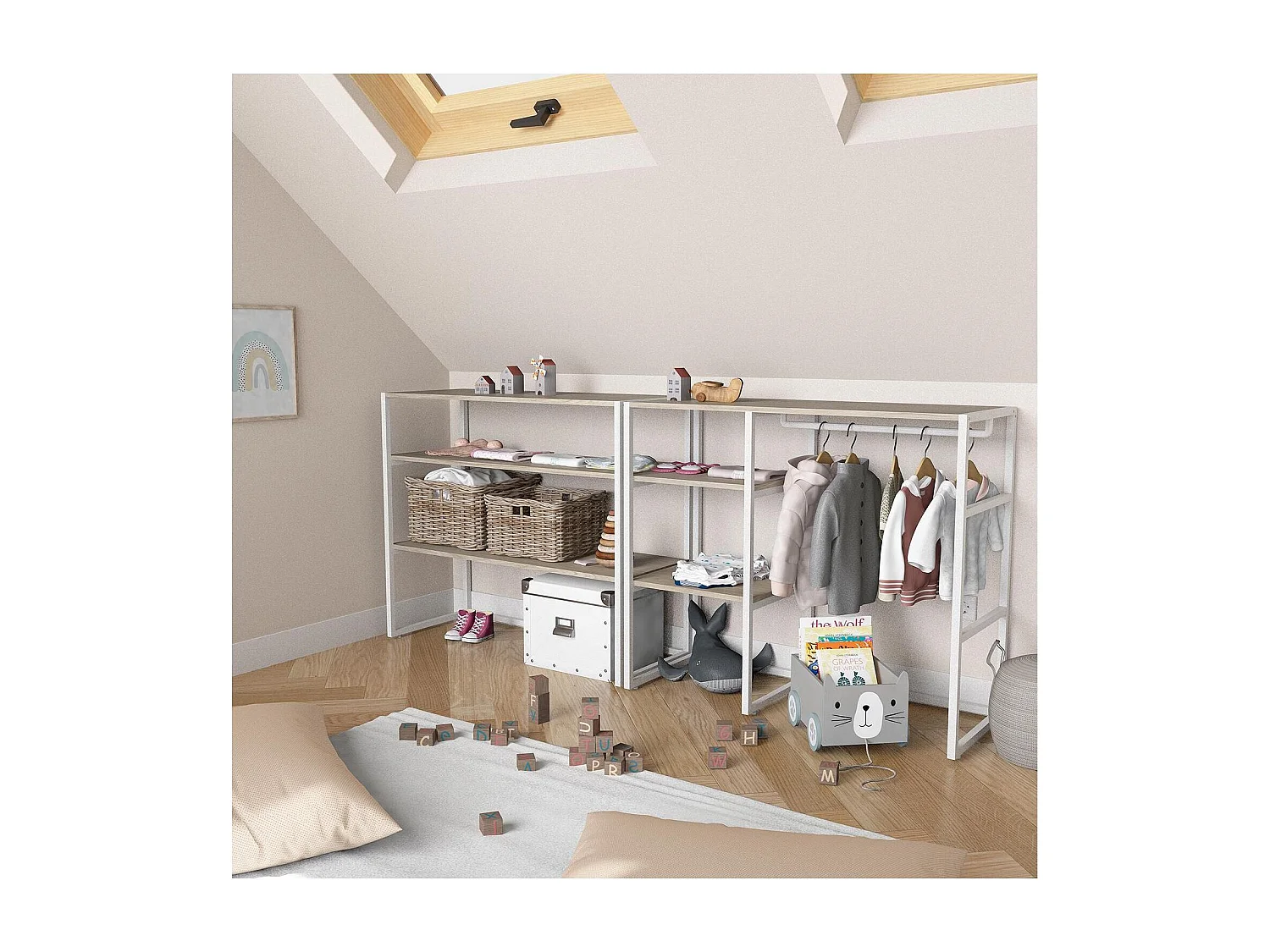 Lot de 2 portants vêtements sous combles modulables 200x85cm