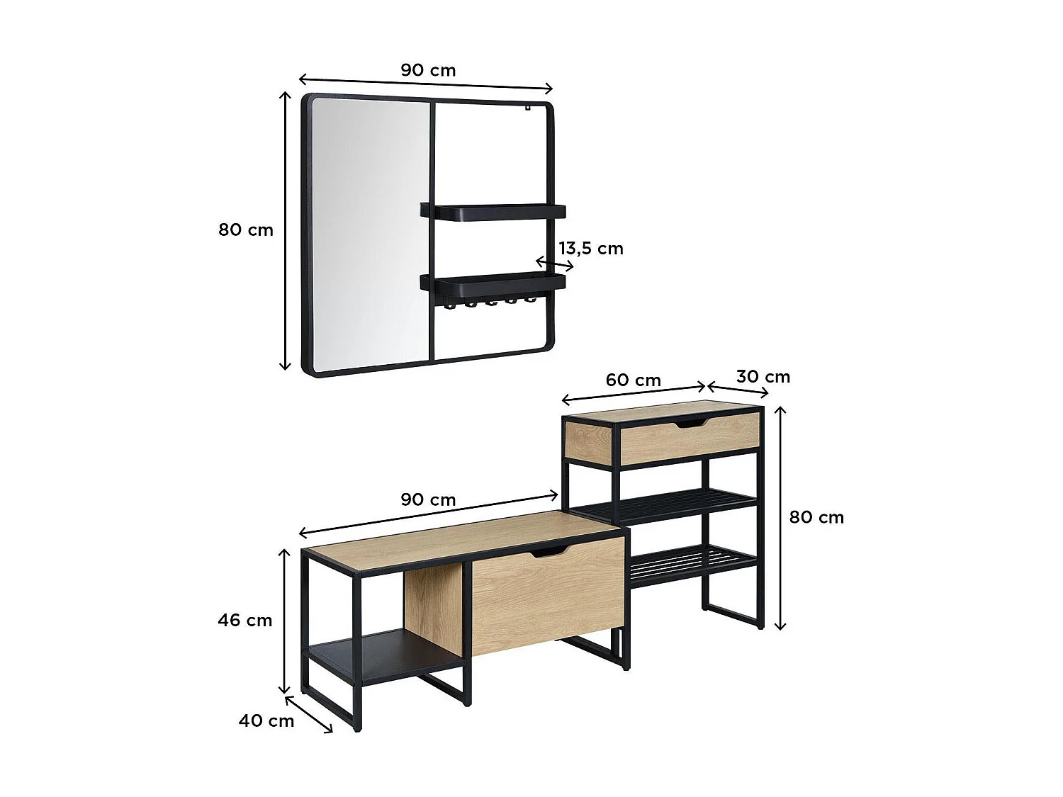 WILKO Eingangsbereich Set Bank + Konsole + Spiegel