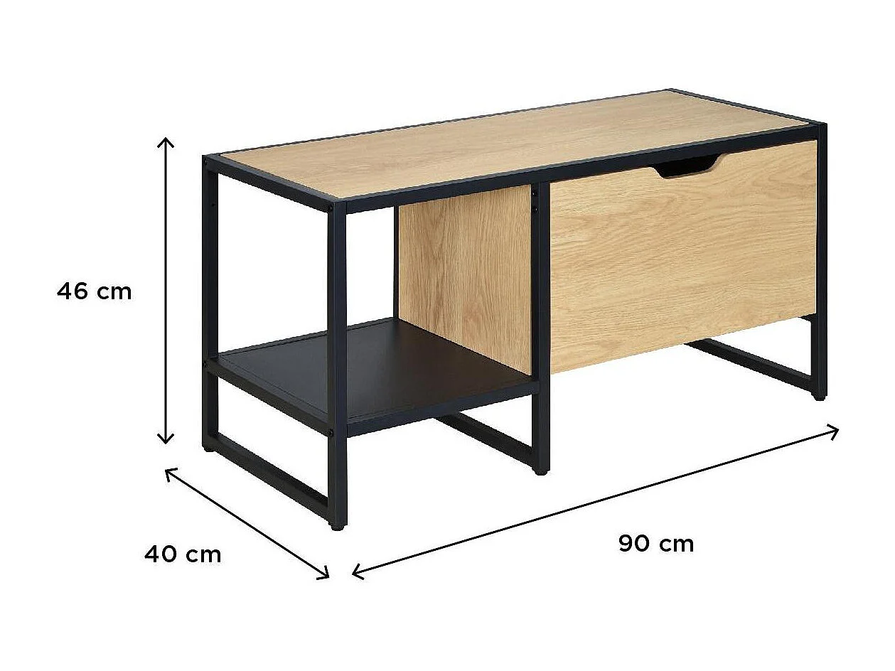Banc rangement chaussures bois et métal 90x46cm