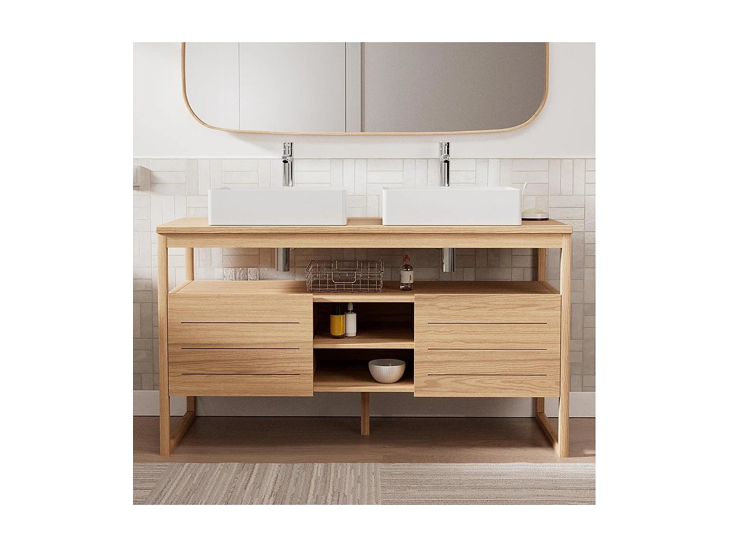 Ensemble meuble double vasque 140 cm + Vasques + Robinets