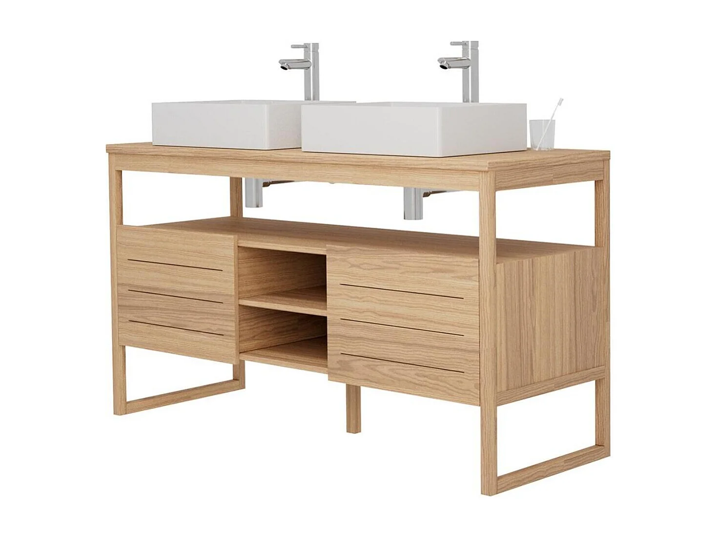 Set doppio lavello da 140 cm + lavelli + rubinetti ATOLL