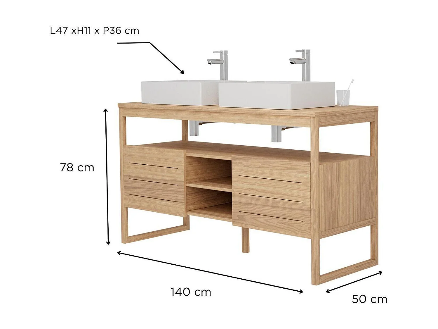 Set doppio lavello da 140 cm + lavelli + rubinetti ATOLL
