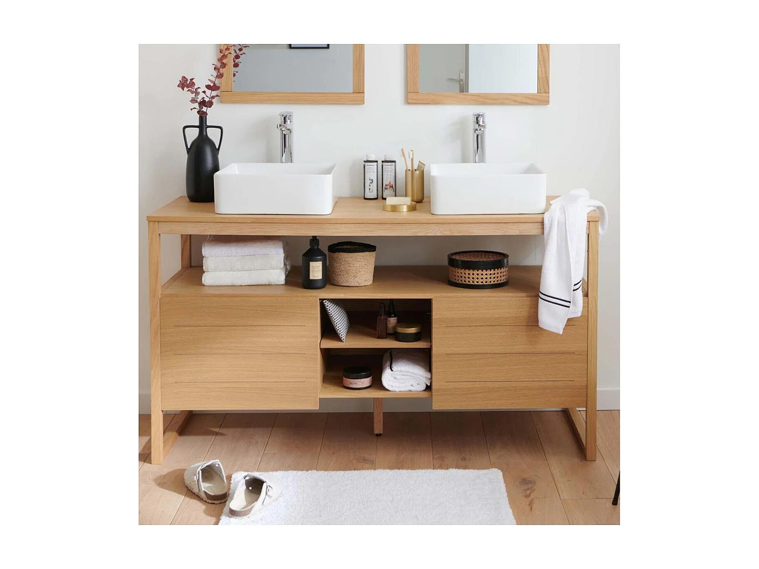 Ensemble meuble double vasque ATOLL 140 cm + Vasques + Robinets