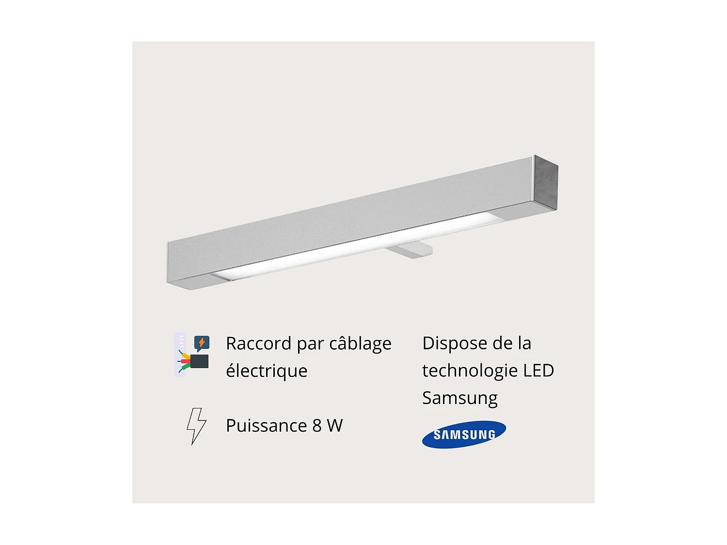 Spot LED pour miroir rectangulaire chromé 30cm