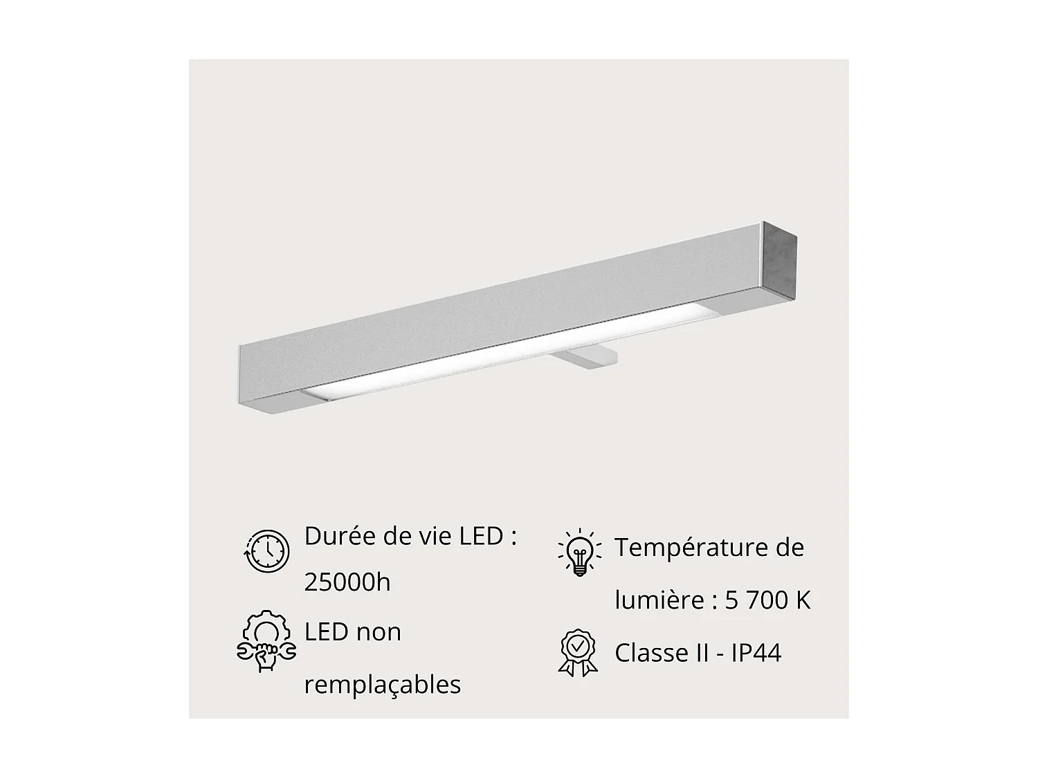 Spot LED pour miroir rectangulaire chromé 30cm