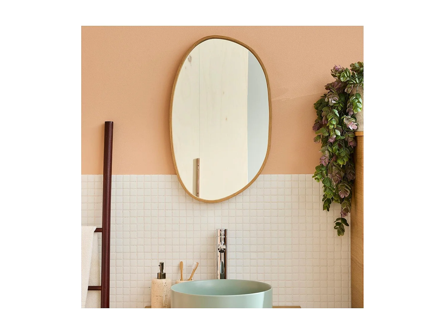 Miroir galet réversible en chêne 40x65cm