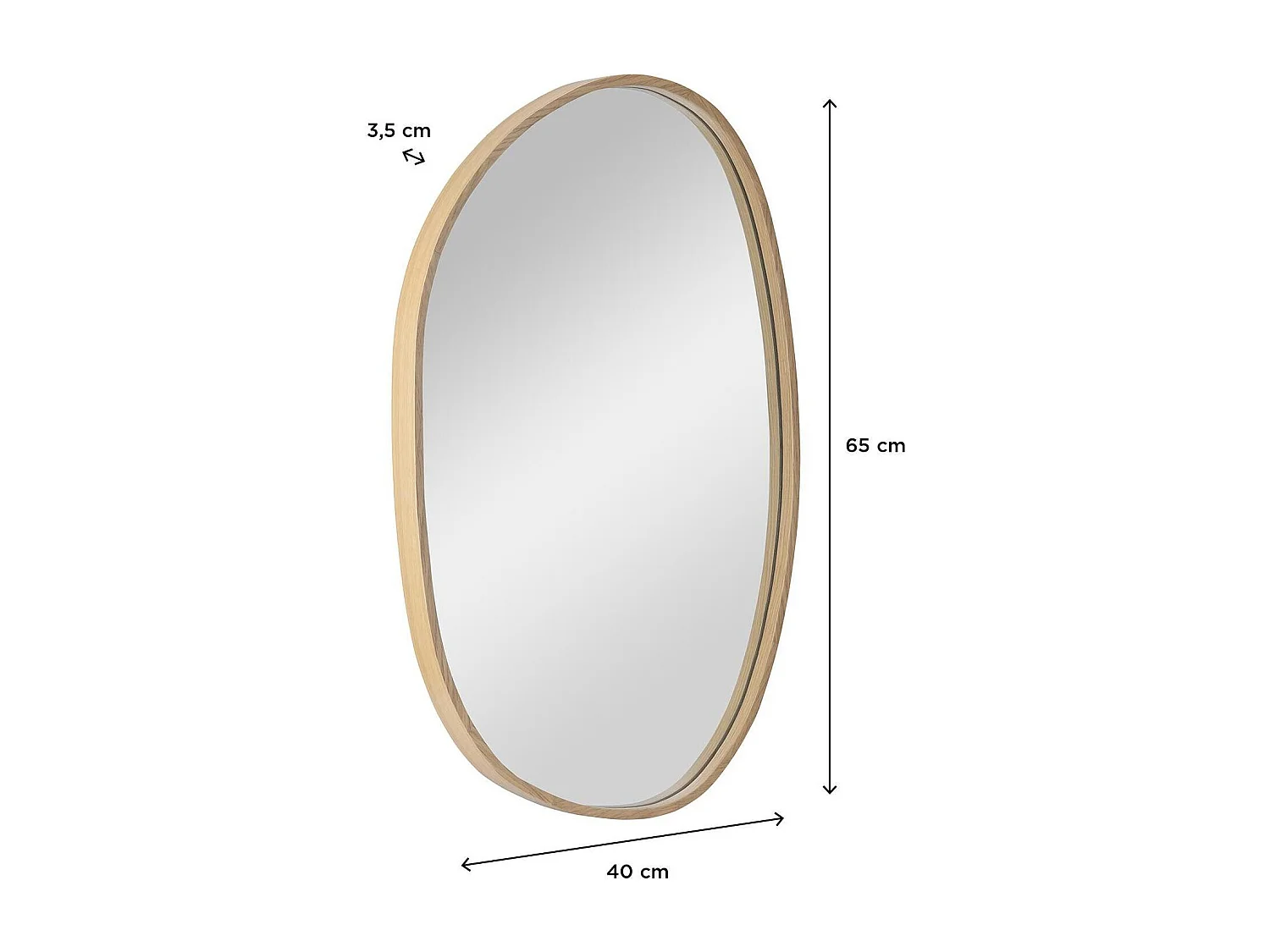 Miroir galet réversible en chêne 40x65cm