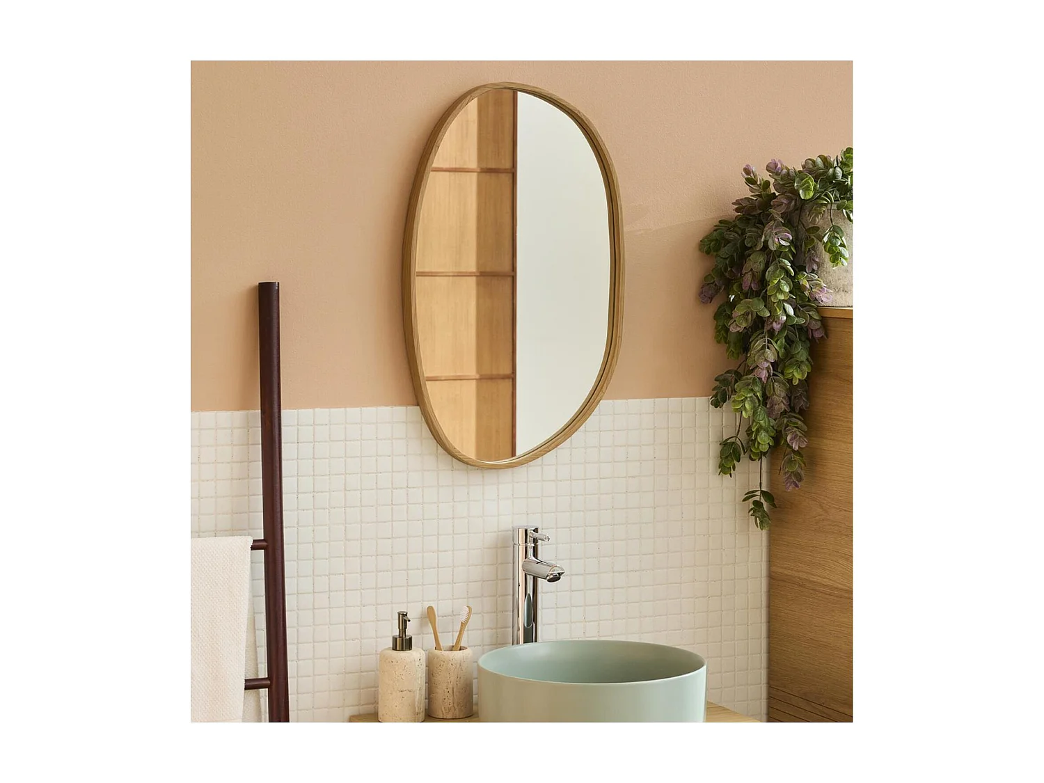 Miroir galet réversible en chêne 40x65cm