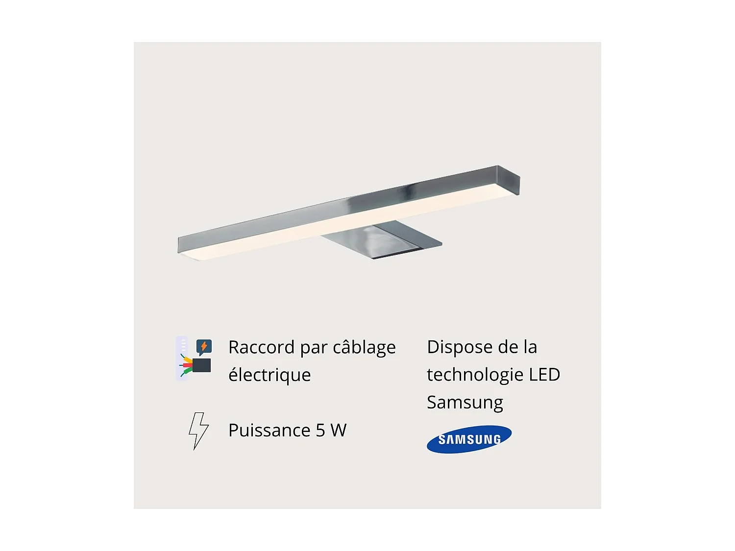 Spot LED pour miroir en plastique chromé 25cm