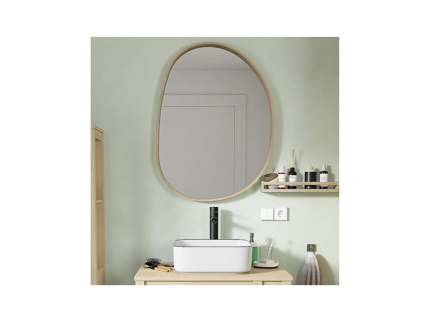 Miroir galet réversible en chêne 60x80cm