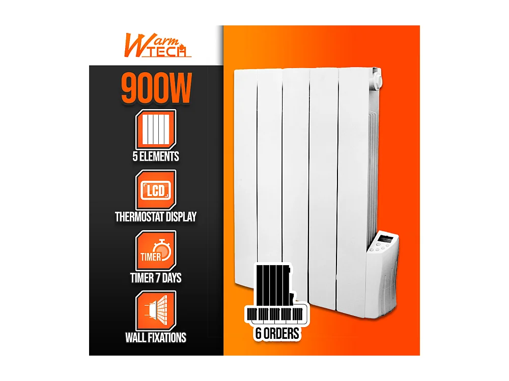 Radiateur inertie fluide 900 W 5 éléments - Warm Tech