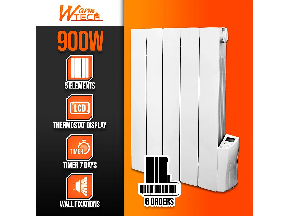 Radiateur inertie fluide 900 W 5 éléments - Warm Tech