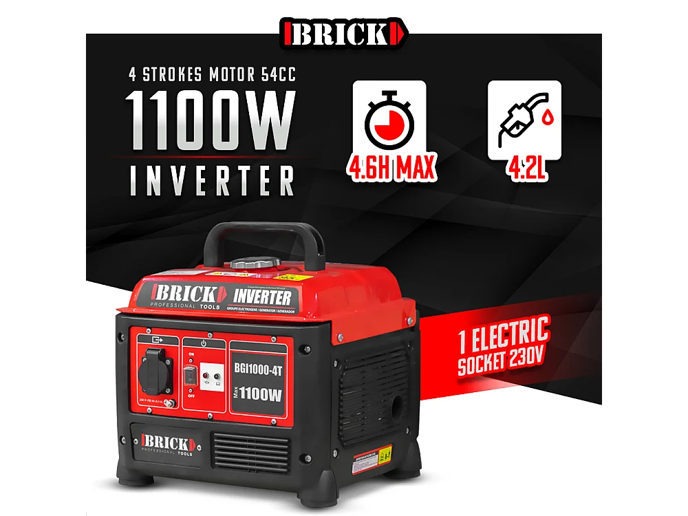 Groupe électrogène inverter max 1100W - 1 prise -  Brick