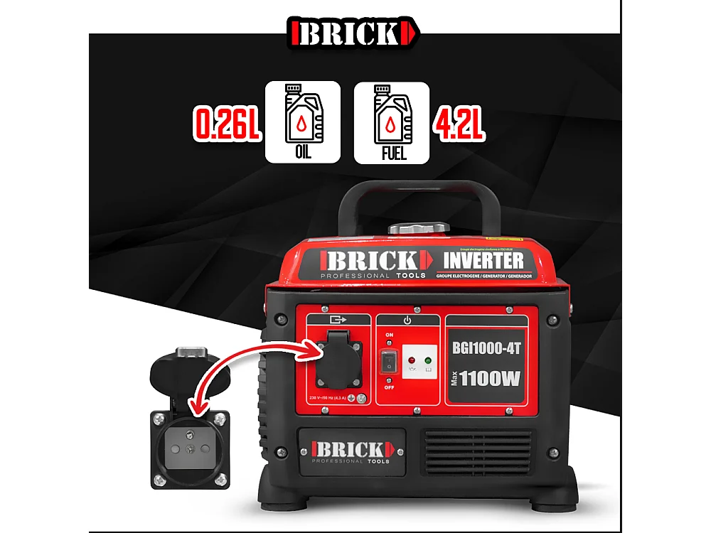 Groupe électrogène inverter max 1100W - 1 prise -  Brick