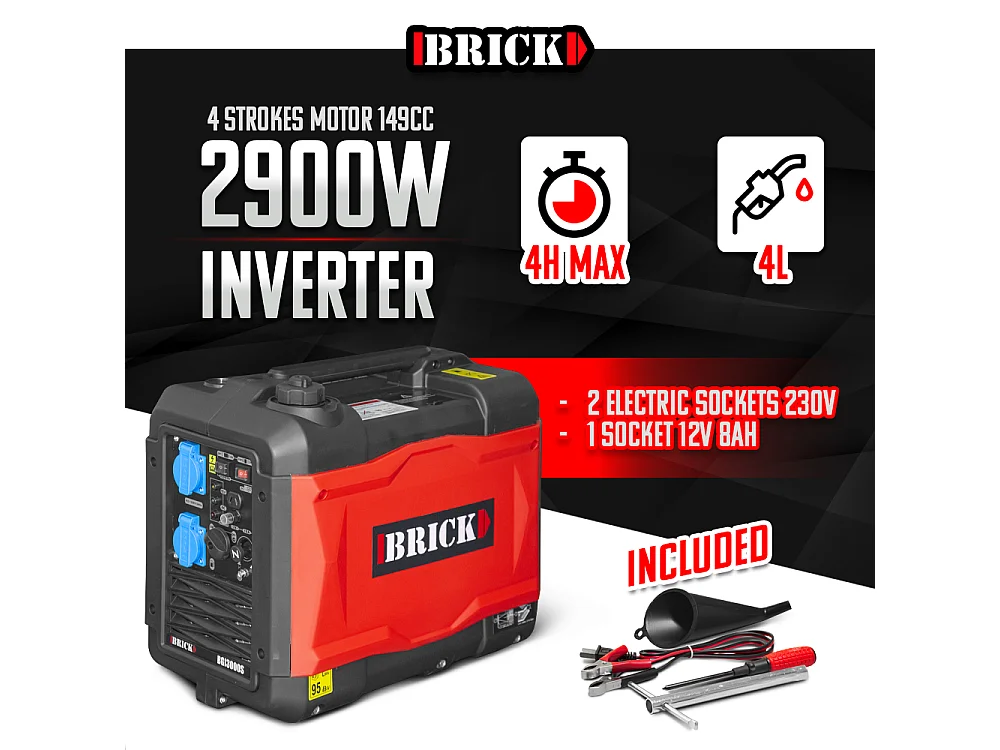 Groupe électrogène inverter silencieux max 2900W - 2 prises - Brick
