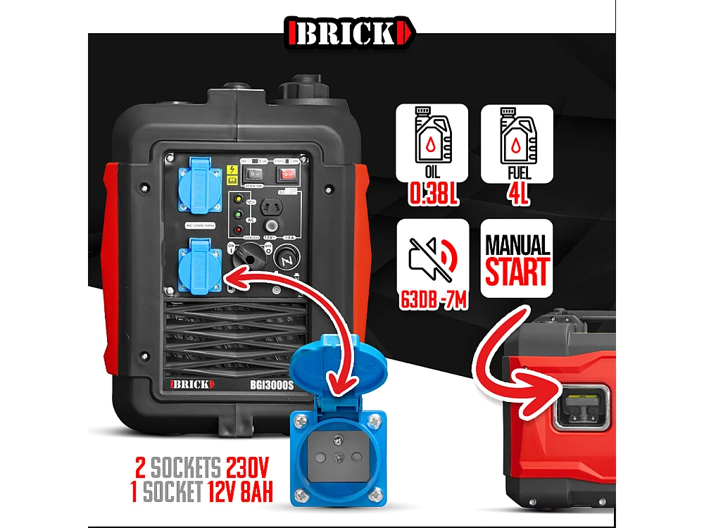 Groupe électrogène inverter silencieux max 2900W - 2 prises - Brick