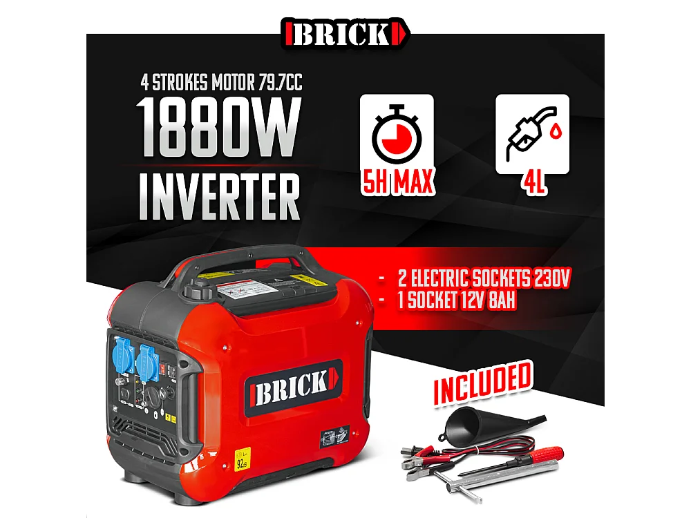 Groupe électrogène inverter silencieux max 1880W - 2 prises - Brick