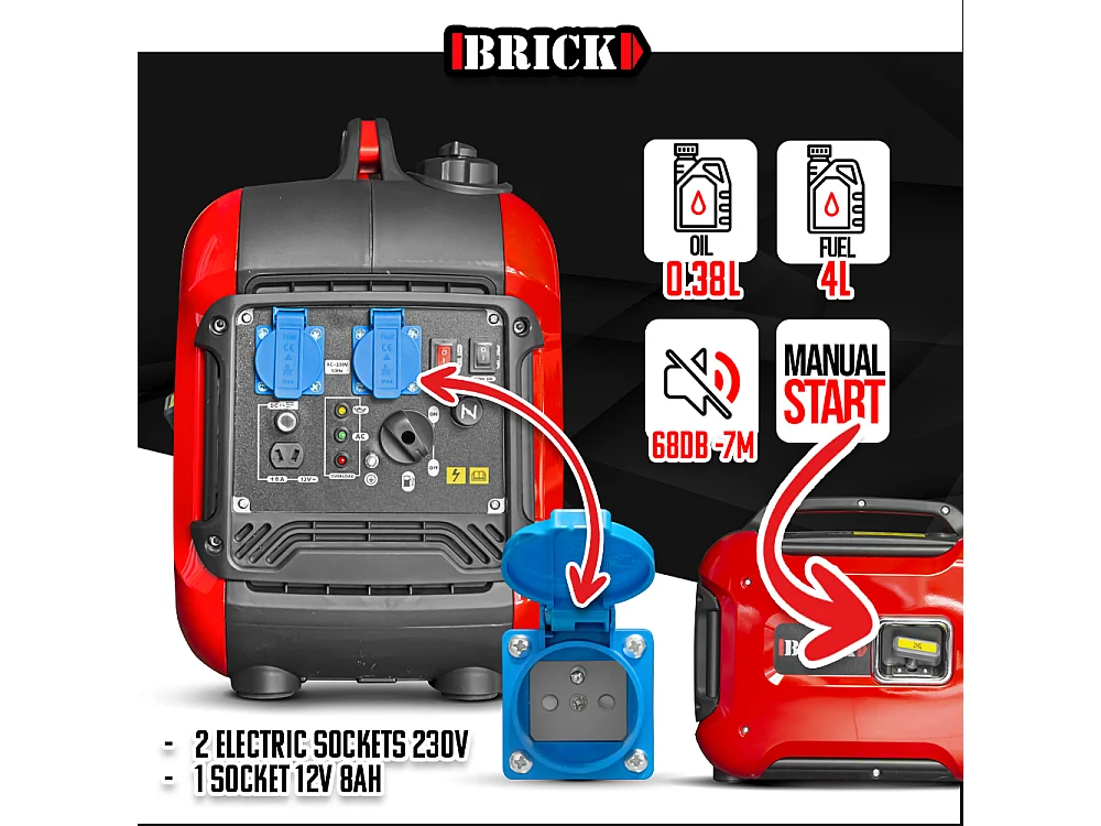 Groupe électrogène inverter silencieux max 1880W - 2 prises - Brick