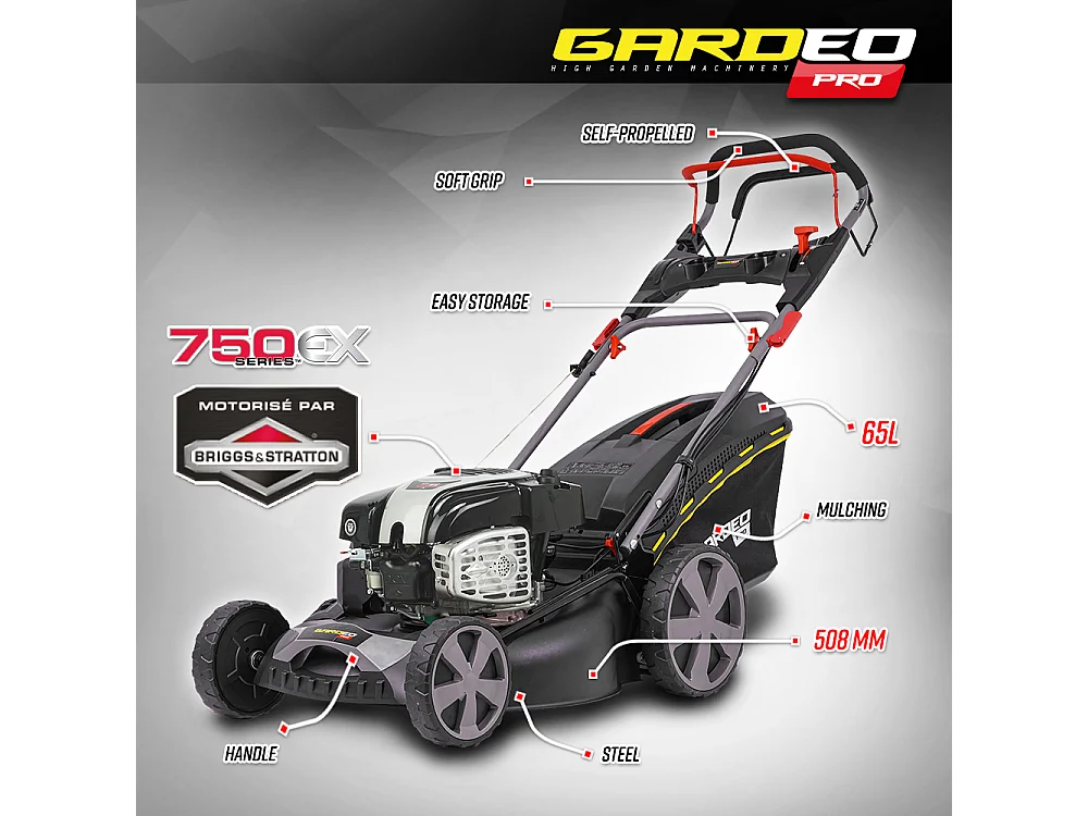 Tondeuse thermique tractée 161CC avec moteur Briggs and Stratton, mulching et éjection latérale - Gardeo Pro