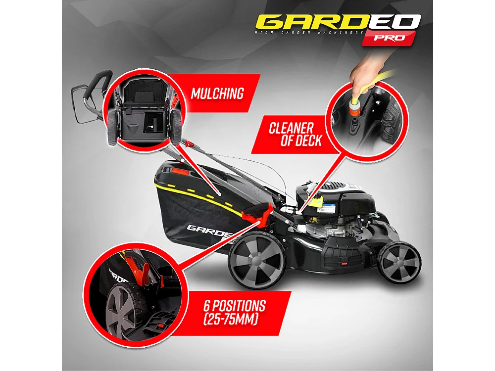 Tondeuse thermique tractée 161CC avec moteur Briggs and Stratton, mulching et éjection latérale - Gardeo Pro