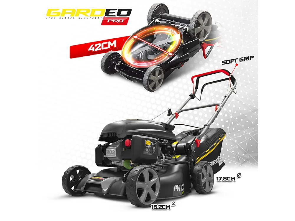 Tondeuse thermique autotractée 144.3cc - 42cm livrée avec 2 lames + mulching - Gardeo Pro