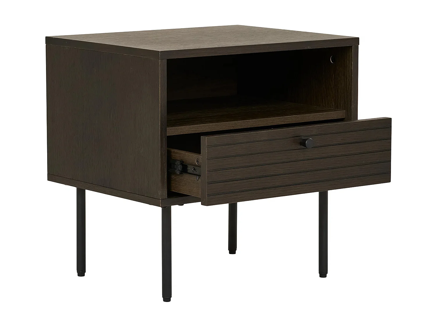 Table d'appoint 1 tiroir KYOTO – Chêne & métal noir-Marron