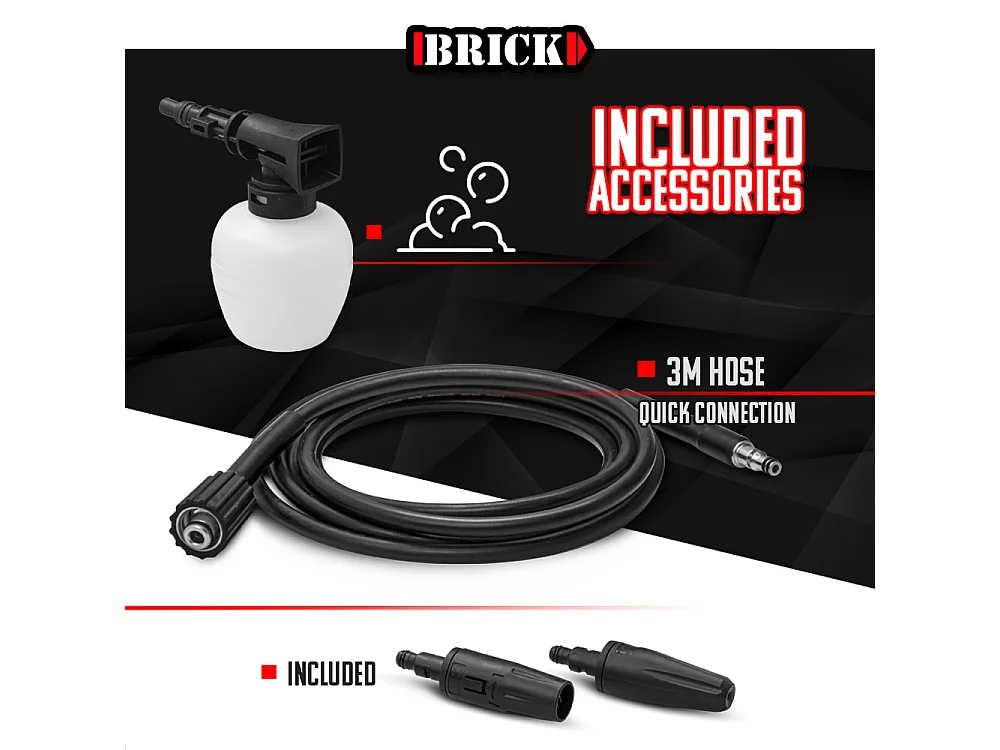 Nettoyeur haute pression 1700W - 135 bars sur roues - Buse turbo et buse rotative - Brick