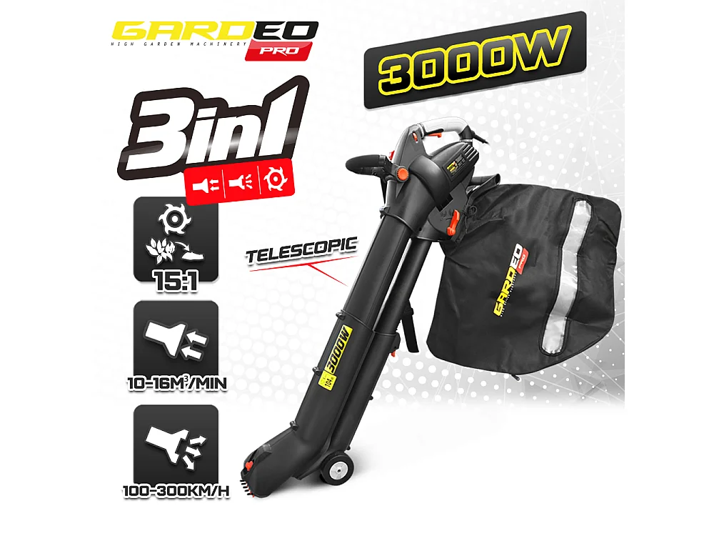 Aspirateur souffleur broyeur 3000W 15500t/min - Gardeo Pro