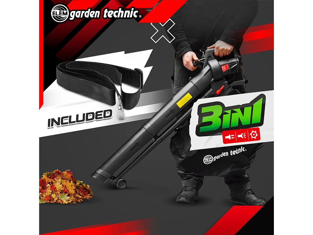 Aspirateur Souffleur Broyeur de Feuilles 3000W - 270 km/h - 10:1 - Sac 35L - Elem Garden
