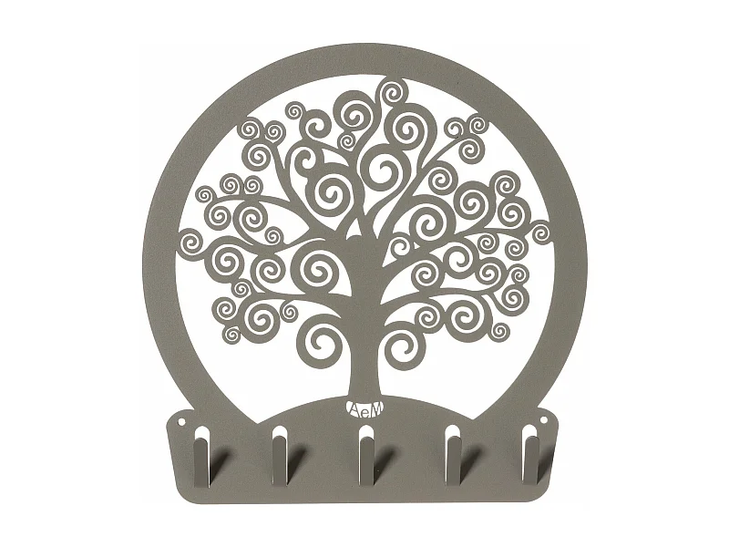 Portachiavi da Parete Albero della Vita Fango - Design Moderno in Acciaio, 5 Ganci, Decorativo per Ingresso e Ufficio - Arti e Mestieri, Made in Italy