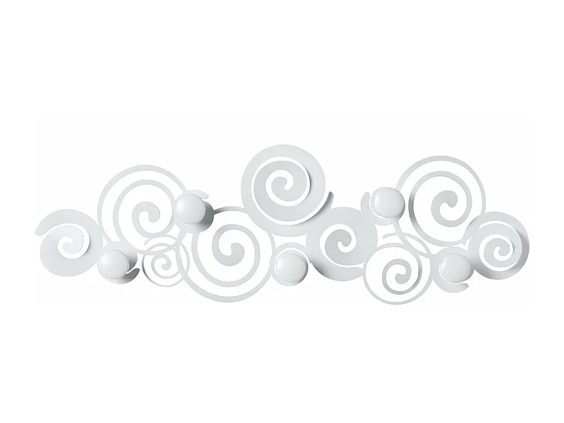 Orfeo Cintre mural moderne blanc Fabriquée en Italie en fer, 6 crochets, gain de place pour entrée, chambre et salle de bain