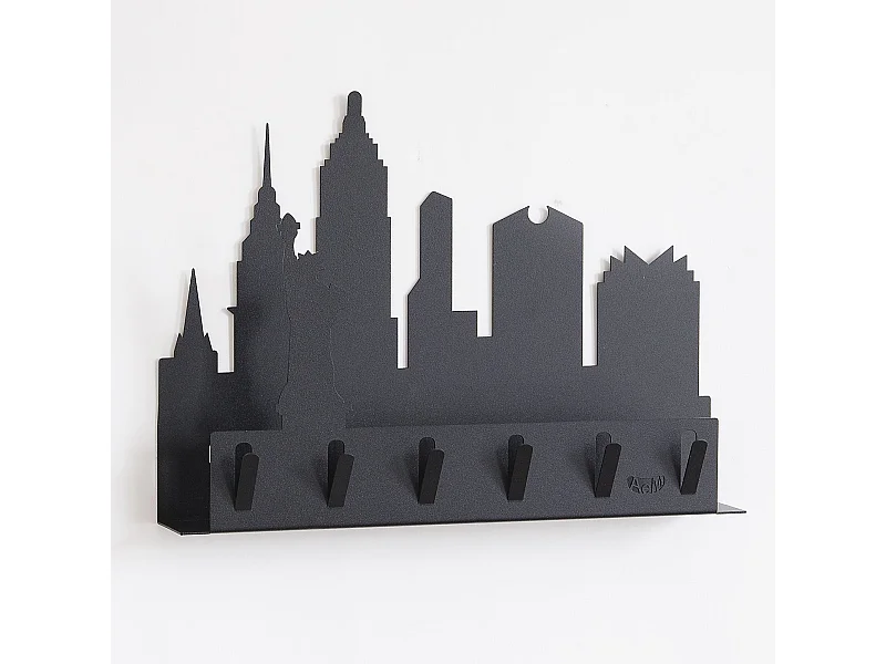 Llavero de pared negro New York: diseño moderno de acero, 5 ganchos, ahorra espacio en la entrada y la oficina. Artes y manualidades